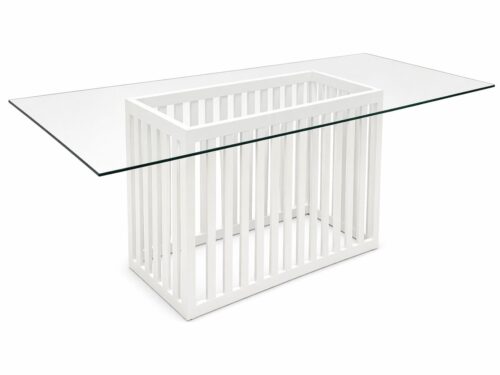 Slatted CNC Dining Table Glass Top